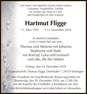 Traueranzeige von Hartmut Fligge von Uelzen