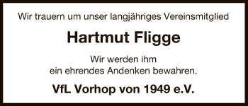 Traueranzeige von Hartmut Fligge von Uelzen