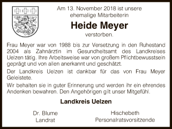 Traueranzeige von Heide Meyer von Uelzen