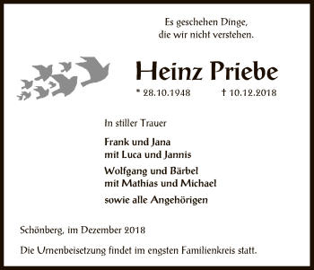 Traueranzeige von Heinz Priebe von Uelzen