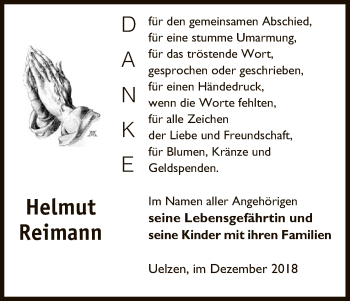 Traueranzeige von Helmut Reimann von Uelzen