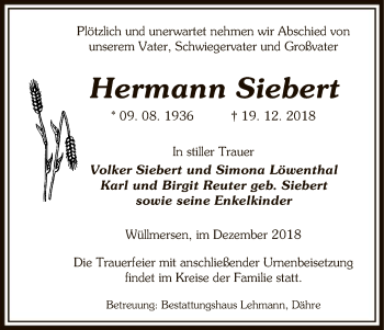 Traueranzeige von Hermann Siebert von Uelzen