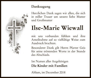 Traueranzeige von Ilse-Marie Wiewall von Uelzen