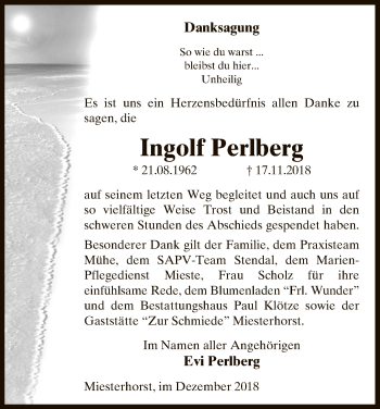 Traueranzeige von Ingolf Perlberg von Uelzen