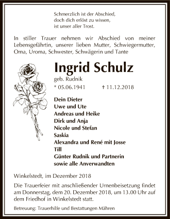 Traueranzeige von Ingrid Schulz von Uelzen