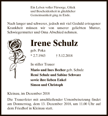 Traueranzeige von Irene Schulz von Uelzen