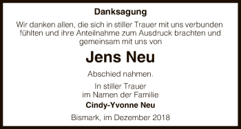 Traueranzeige von Jens Neu von Uelzen