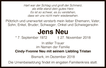 Traueranzeige von Jens Neu von Uelzen