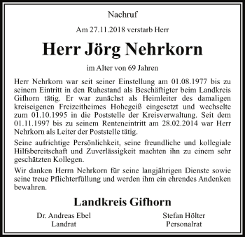 Traueranzeige von Jörg Nehrkorn von Uelzen