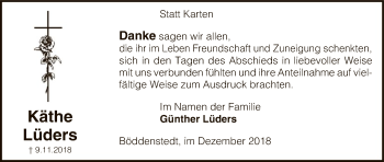 Traueranzeige von Käthe Lüders von Uelzen