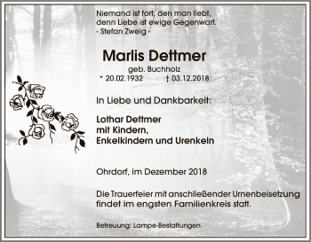 Traueranzeige von Marlis Dettmer von Uelzen