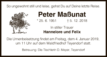 Traueranzeige von Peter Maßunat von Uelzen