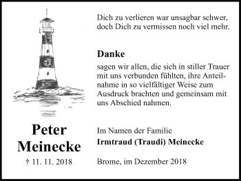 Traueranzeige von Peter Meinecke von Uelzen