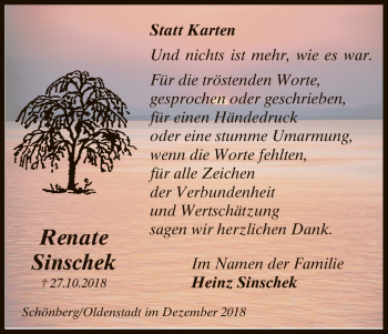 Traueranzeige von Renate Sinschek von Uelzen