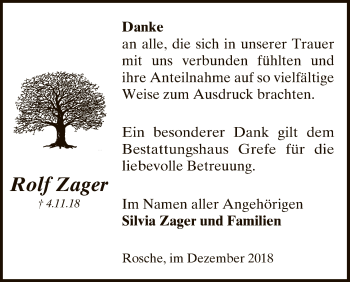 Traueranzeige von Rolf Zager von Uelzen