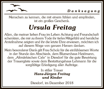 Traueranzeige von Ursula Freitag von Uelzen