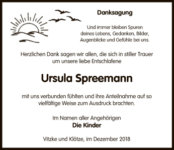 Traueranzeige von Ursula Spreemann von Uelzen