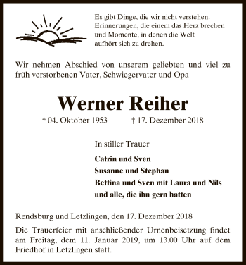 Traueranzeige von Werner Reiher von Uelzen