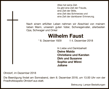 Traueranzeige von Wilhelm Faust von Uelzen