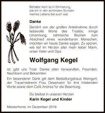 Traueranzeige von Wolfgang Kegel von Uelzen