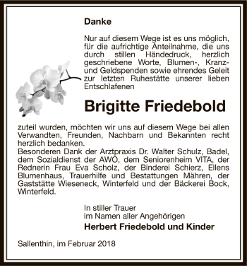 Traueranzeige von Brigitte Friedebold von Uelzen