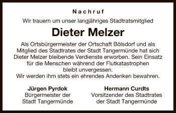 Traueranzeige von Dieter Melzer von Uelzen