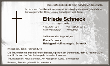 Traueranzeige von Elfriede Schneck von Uelzen