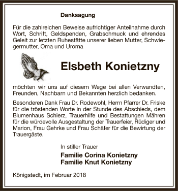 Traueranzeige von Elsbeth Konietzny von Uelzen