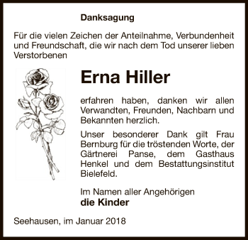 Traueranzeige von Erna Hiller von Uelzen