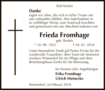 Traueranzeige von Frieda Fromhage von Uelzen