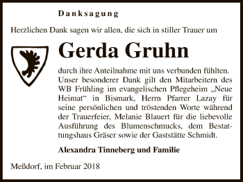 Traueranzeige von Gerda Gruhn von Uelzen