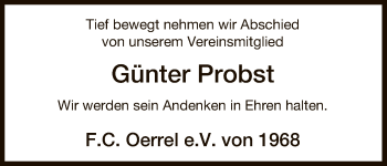 Traueranzeige von Günter Probst von Uelzen