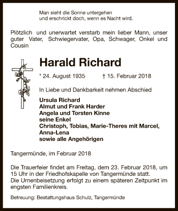 Traueranzeige von Harald Richard von Uelzen