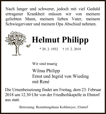 Traueranzeige von Helmut Philipp von Uelzen