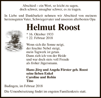 Traueranzeige von Helmut Roost von Uelzen