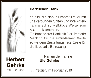 Traueranzeige von Herbert Gehrke von Uelzen