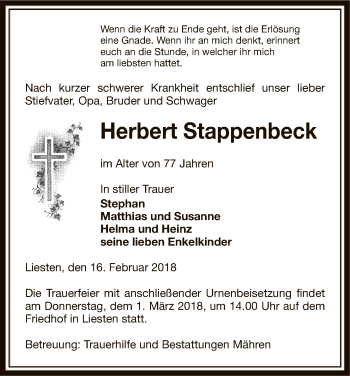 Traueranzeige von Herbert Stappenbeck von Uelzen