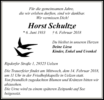 Traueranzeige von Horst Schultze von Uelzen