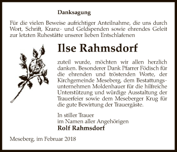 Traueranzeige von Ilse Rahmsdorf von Uelzen