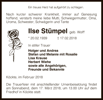 Traueranzeige von Ilse Stümpel von Uelzen