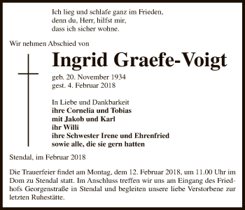 Traueranzeige von Ingrid Graefe-Voigt von Uelzen