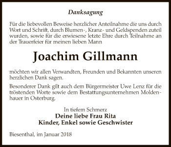 Traueranzeige von Joachim Gillmann von Uelzen