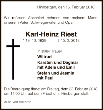 Traueranzeige von Karl-Heinz Riest von Uelzen