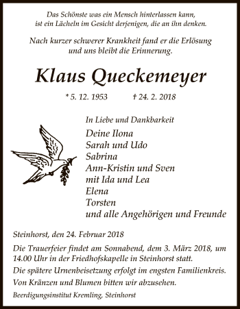 Traueranzeige von Klaus Queckemeyer von Uelzen