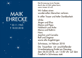 Traueranzeige von Maik Ehrecke von Uelzen