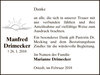 Traueranzeige von Manfred Drimecker von Uelzen