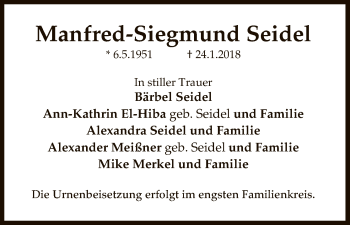 Traueranzeige von Manfred-Siegmund Seidel von Uelzen