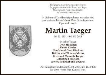 Traueranzeige von Martin Taeger von Uelzen