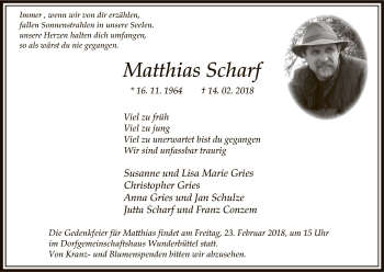 Traueranzeige von Matthias Scharf von Uelzen