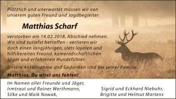 Traueranzeige von Matthias Scharf von Uelzen